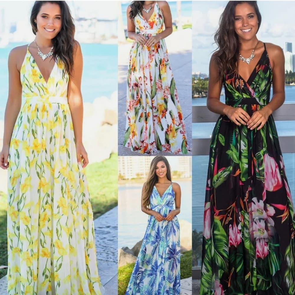 Women Ladies Boho Floral Maxi Dress Cocktail Party Evening Summer Beach Sundress - Thumbnail 7