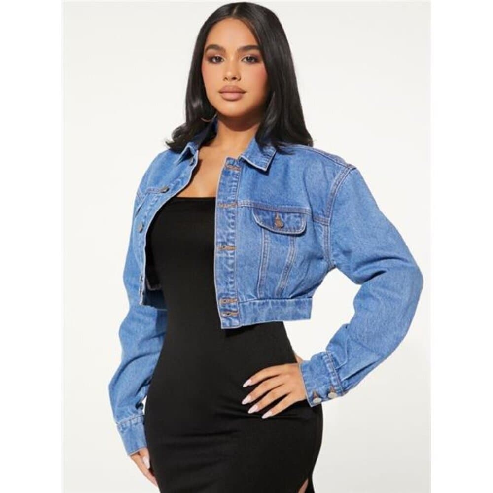 SXY Flap Detail Drop Shoulder Denim Jacket - Thumbnail 11