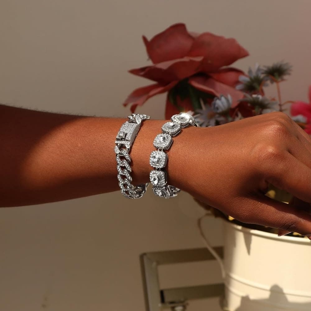 4PCS Silver Bracelets for Women Girls Silver Clustered - Thumbnail 4