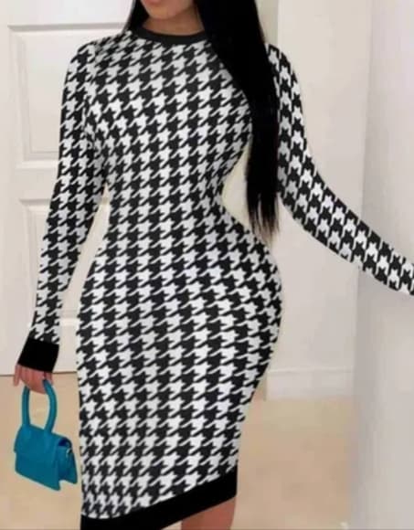 Long Sleeve Round Neck Dress - Thumbnail 4