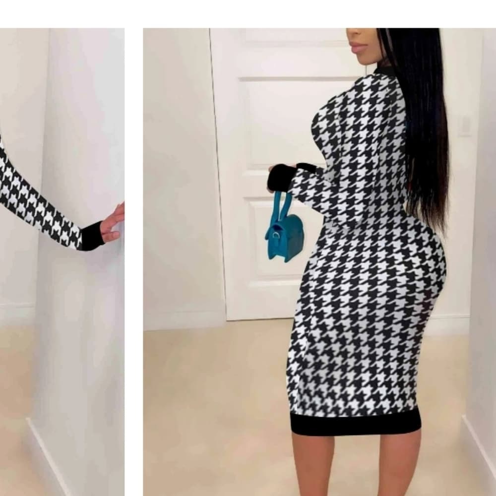 Long Sleeve Round Neck Dress - Thumbnail 2