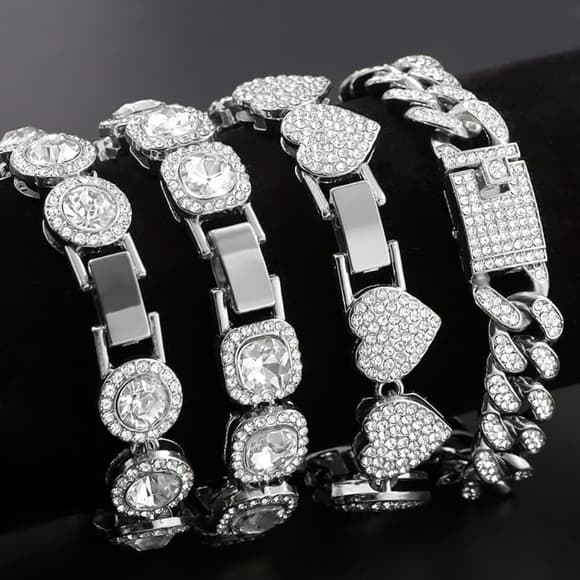 4PCS Silver Bracelets for Women Girls Silver Clustered - Thumbnail 7