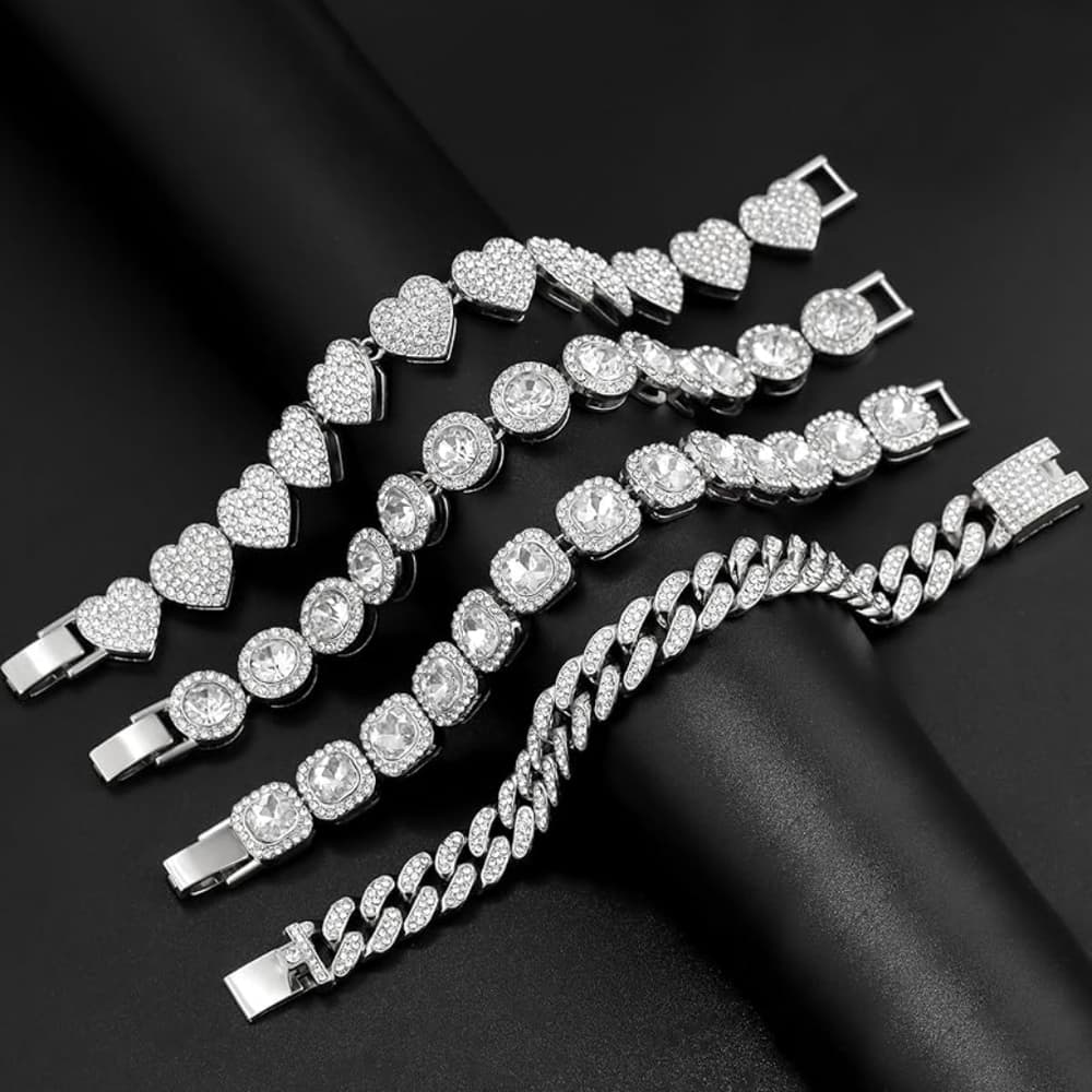 4PCS Silver Bracelets for Women Girls Silver Clustered - Thumbnail 3