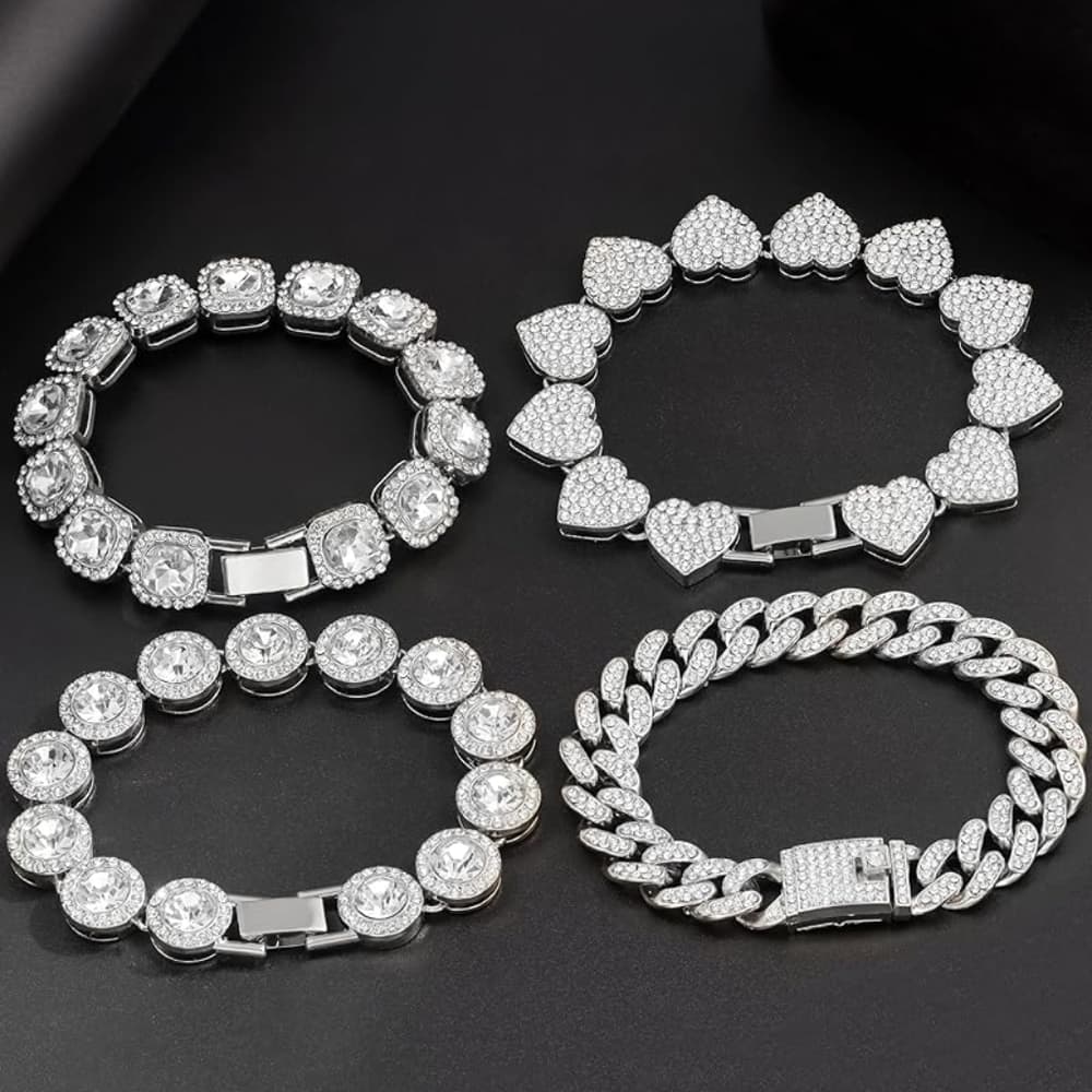4PCS Silver Bracelets for Women Girls Silver Clustered - Thumbnail 2