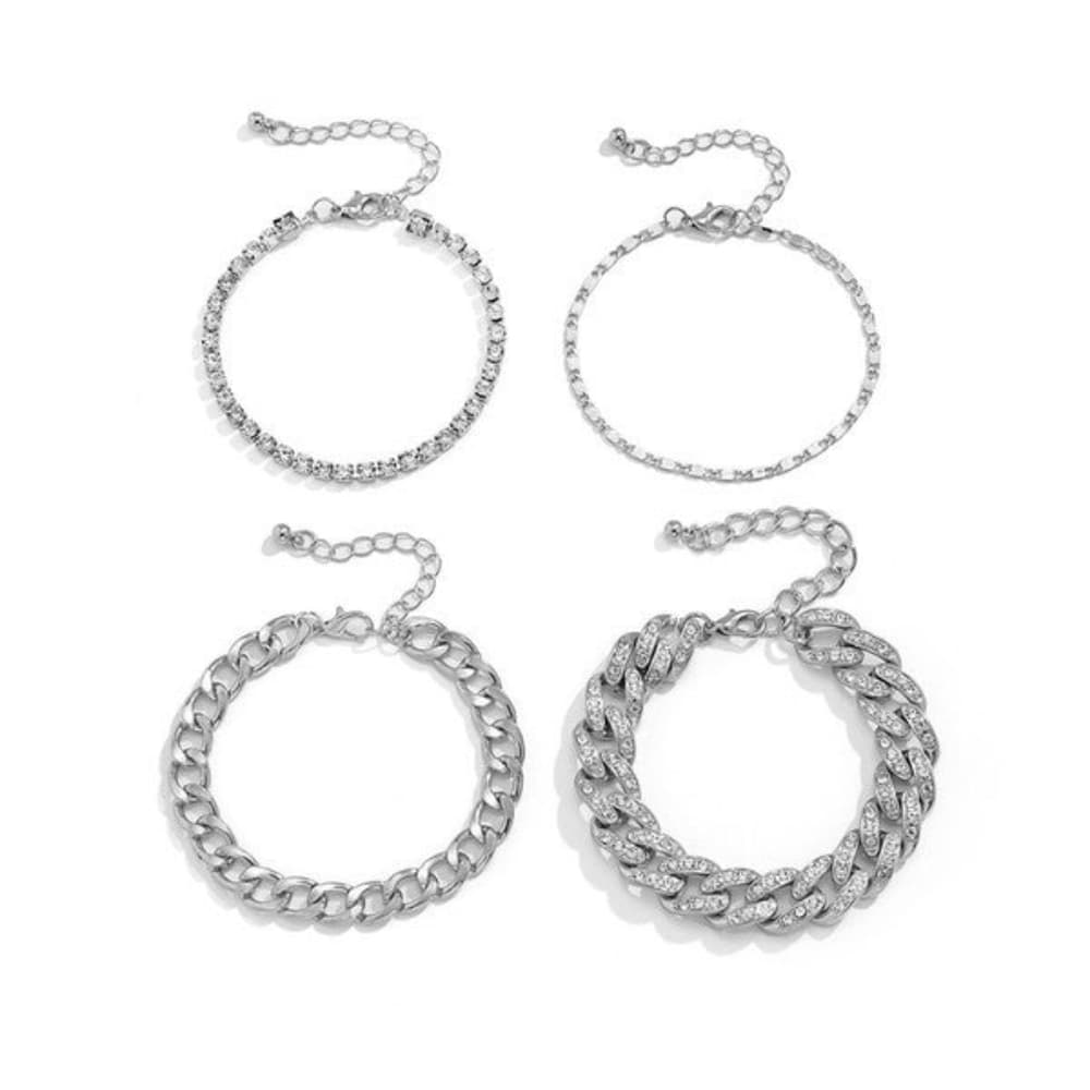 4PCS Silver Bracelets for Women Girls Silver Clustered - Thumbnail 5