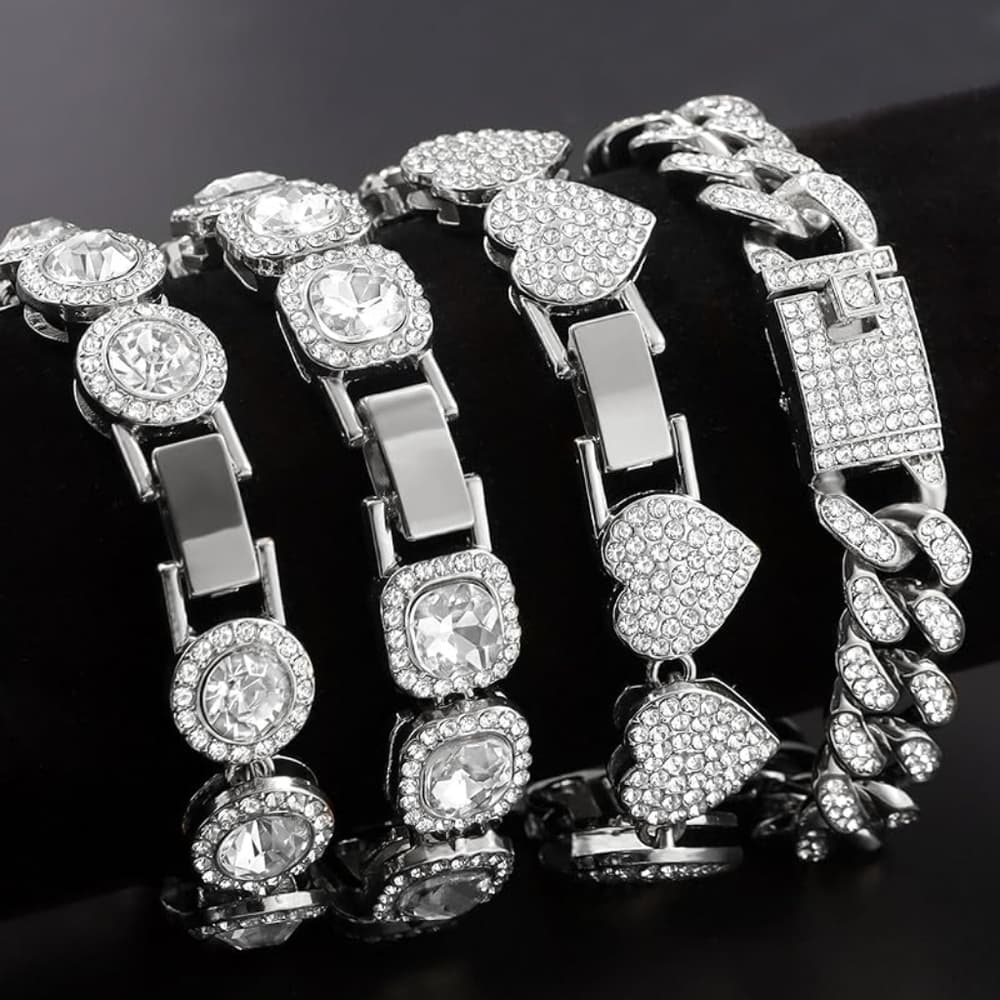 4PCS Silver Bracelets for Women Girls Silver Clustered - Thumbnail 6