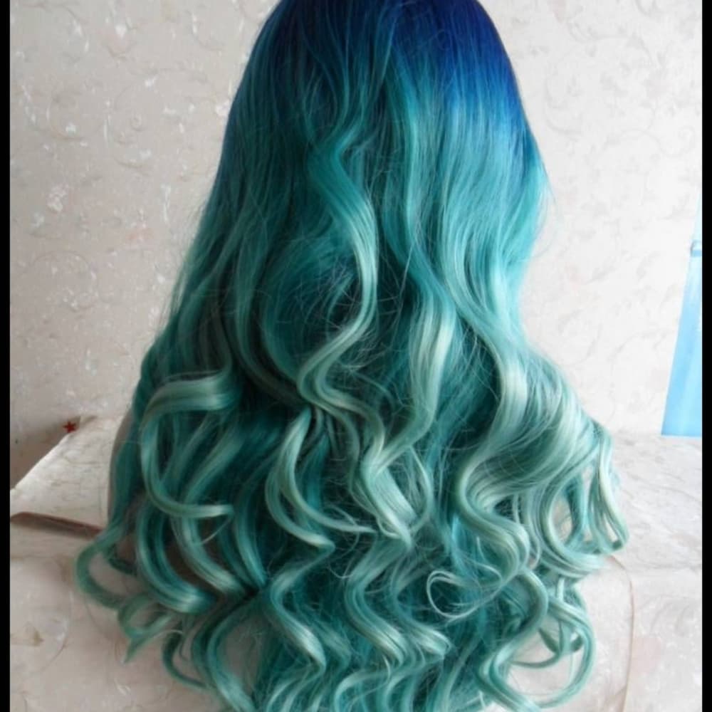Ombre Blue Green Turquoise Lace Front Wig - Thumbnail 2