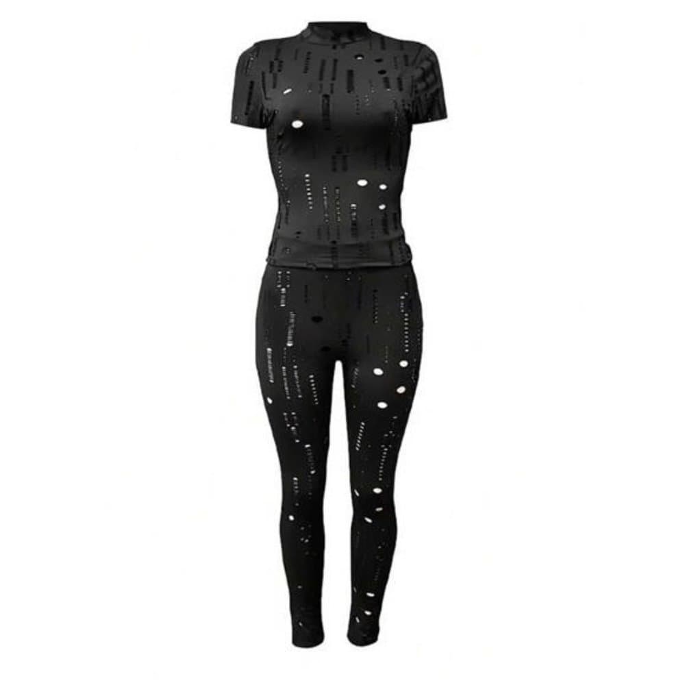 Solid Ripped Tee & Leggings - Thumbnail 2