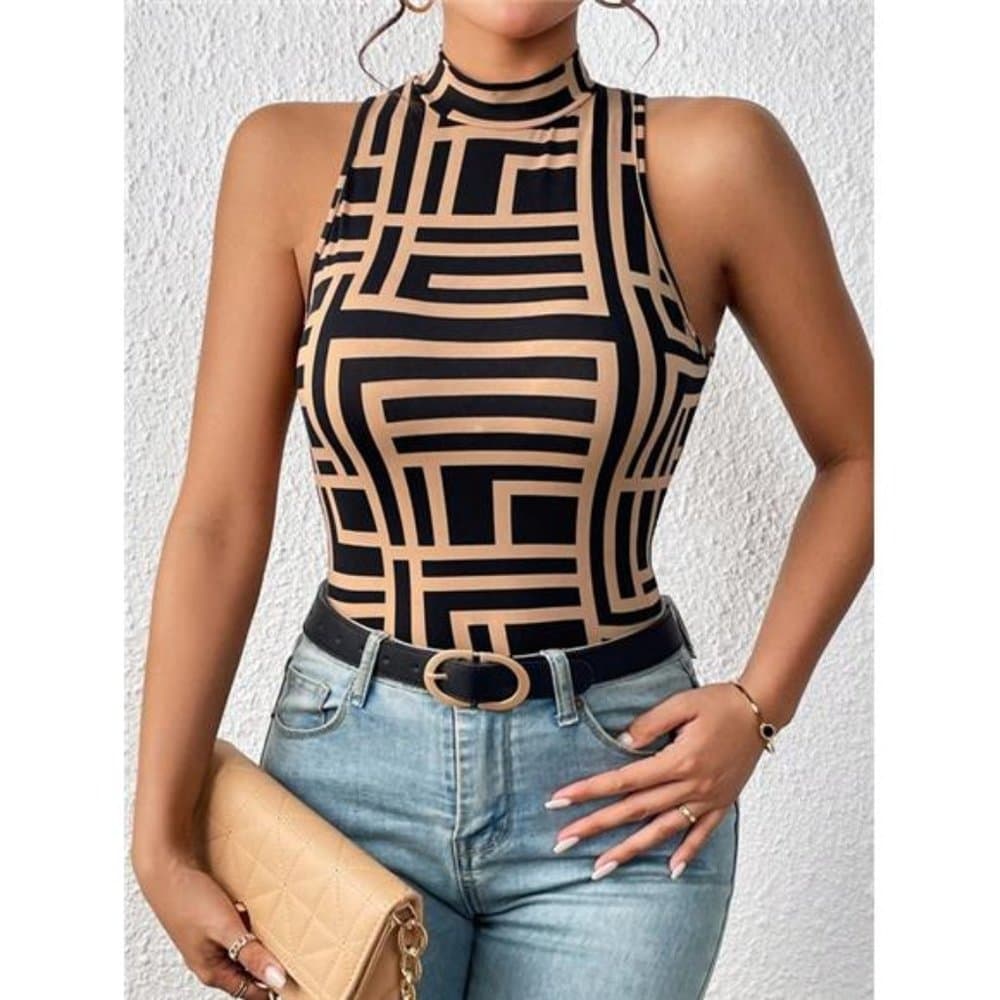 Geo Print Mock Neck Tank Top - Thumbnail 9