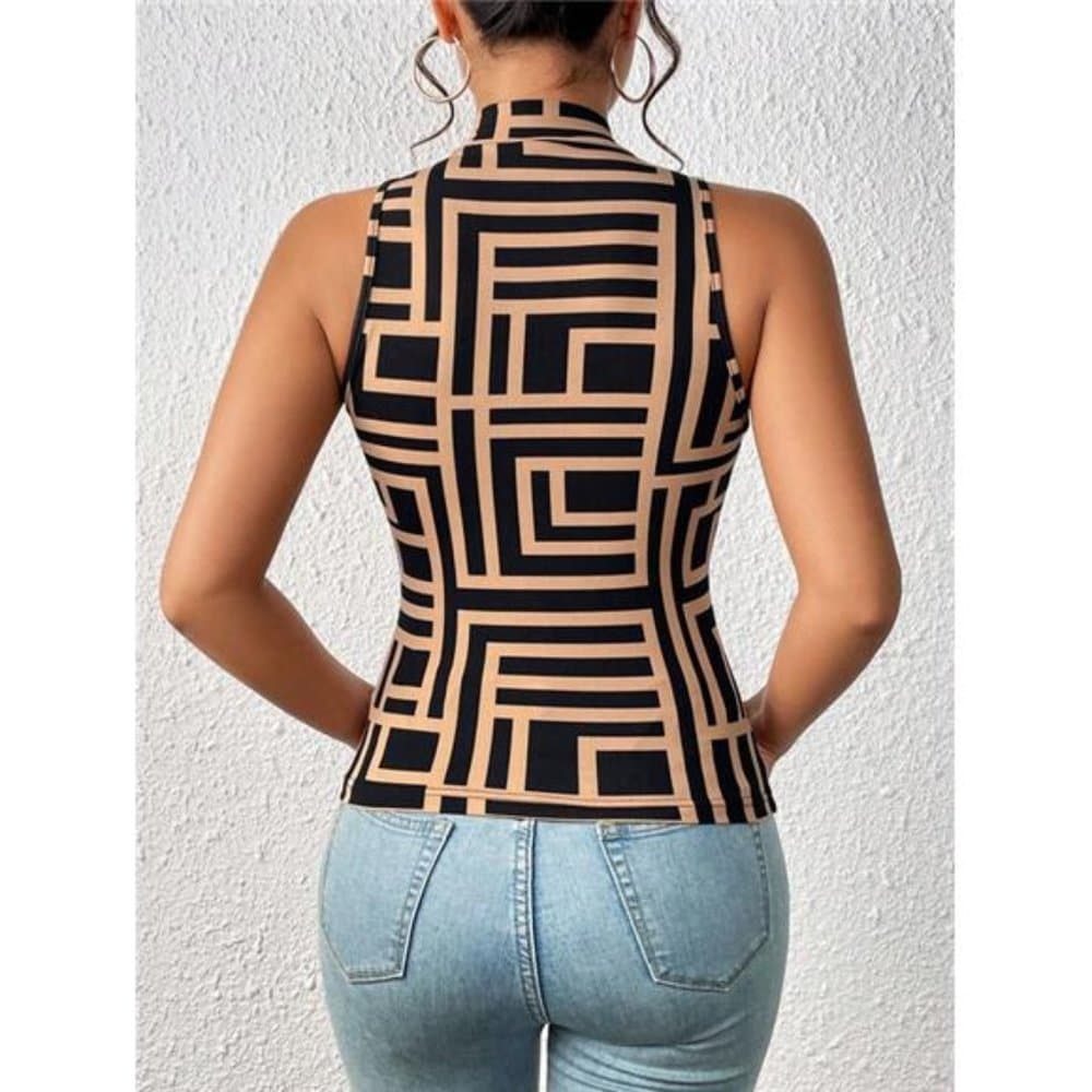 Geo Print Mock Neck Tank Top - Thumbnail 7