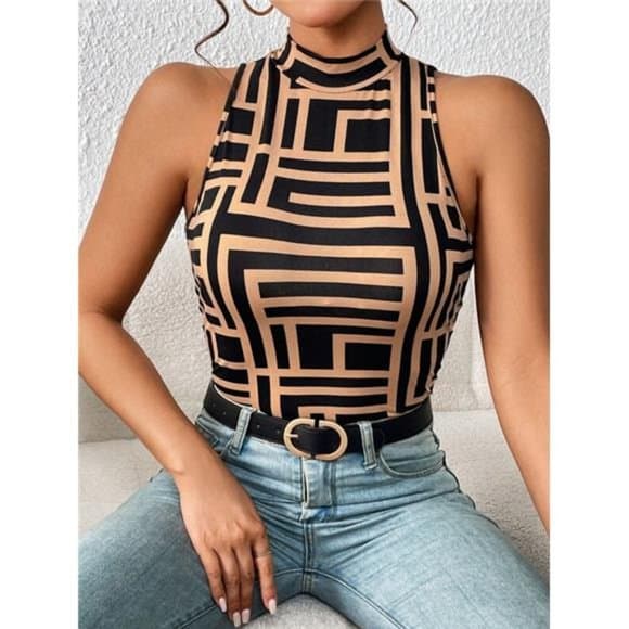 Geo Print Mock Neck Tank Top - Thumbnail 17