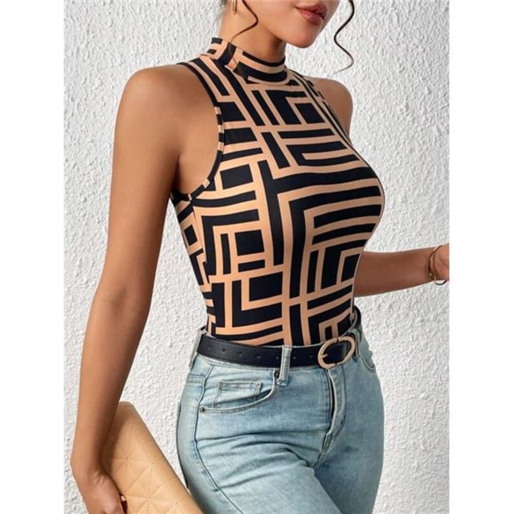 Geo Print Mock Neck Tank Top - Thumbnail 10
