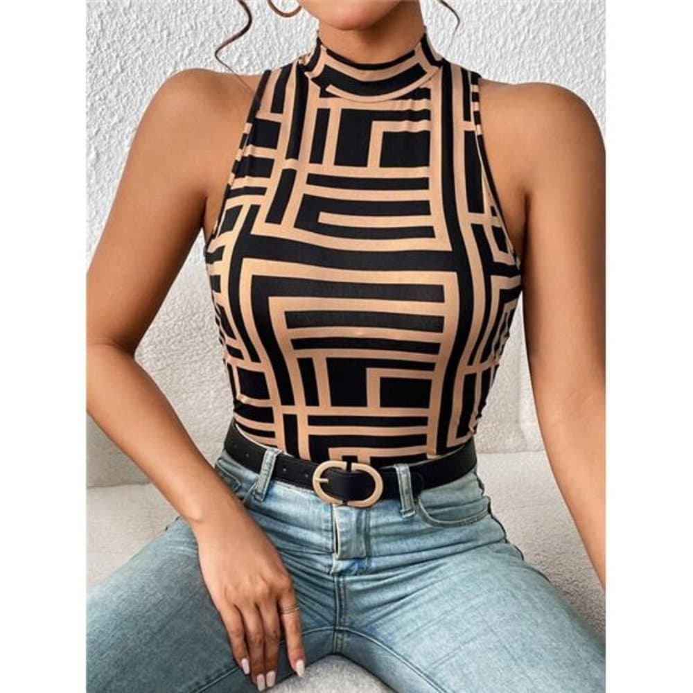 Geo Print Mock Neck Tank Top - Thumbnail 16