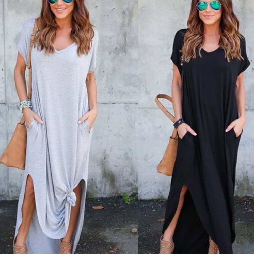 Beautiful Baggy V neck Dress - Thumbnail 4