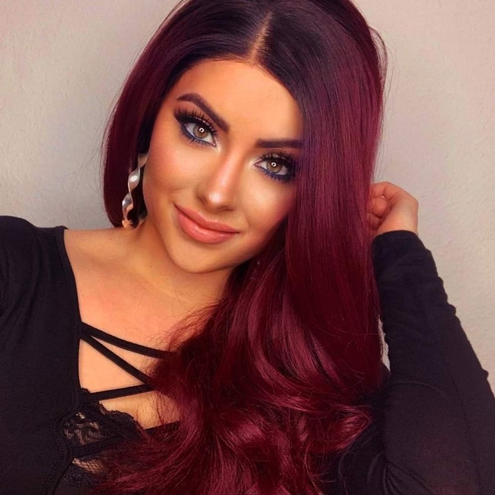 Black Burgundy Full Wig - Thumbnail 4