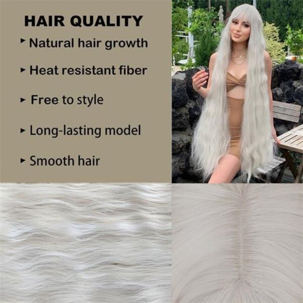 Blonde Super Long Wavy wig 48 inch hair with bangs heat resistant fiber - Thumbnail 3