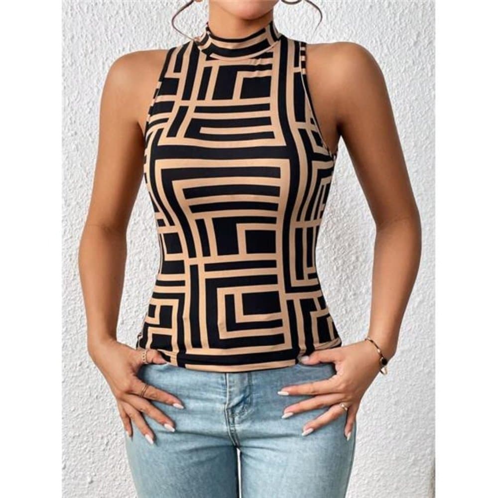 Geo Print Mock Neck Tank Top - Thumbnail 2