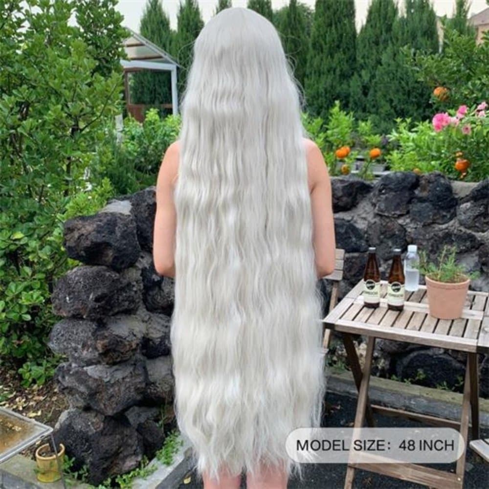 Blonde Super Long Wavy wig 48 inch hair with bangs heat resistant fiber - Thumbnail 5