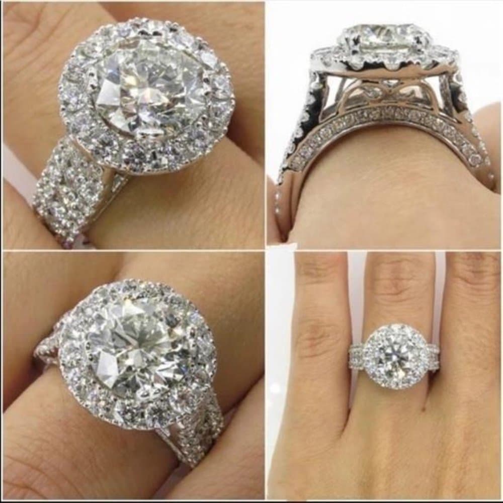 NEW 925 STERLING SILVER ROUND DIAMOND RING - Thumbnail 7