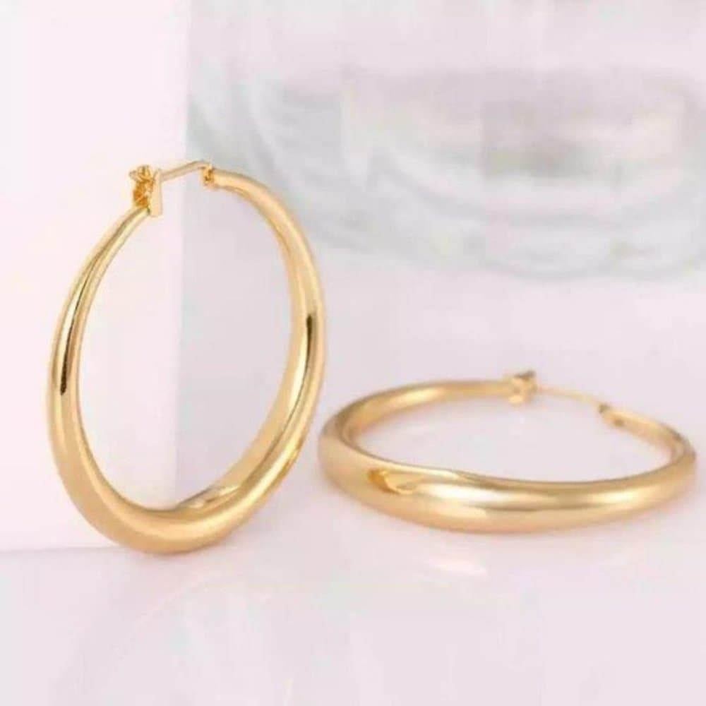*NEW 18K Yellow Gold 1.5'' Round Hoop Earrings - Thumbnail 2