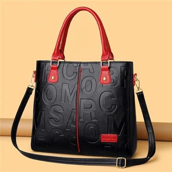 Stylish Faux-Leather Lettered Satchel: Secure Zipper Tote Bag - Thumbnail 11