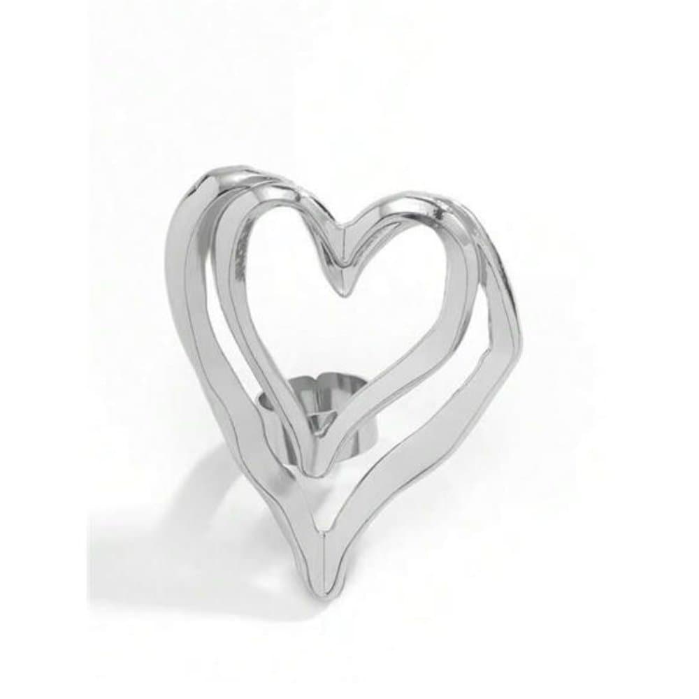 Exaggerated Large Hollow Double Hearts Adjustable Finger Ring - Thumbnail 3
