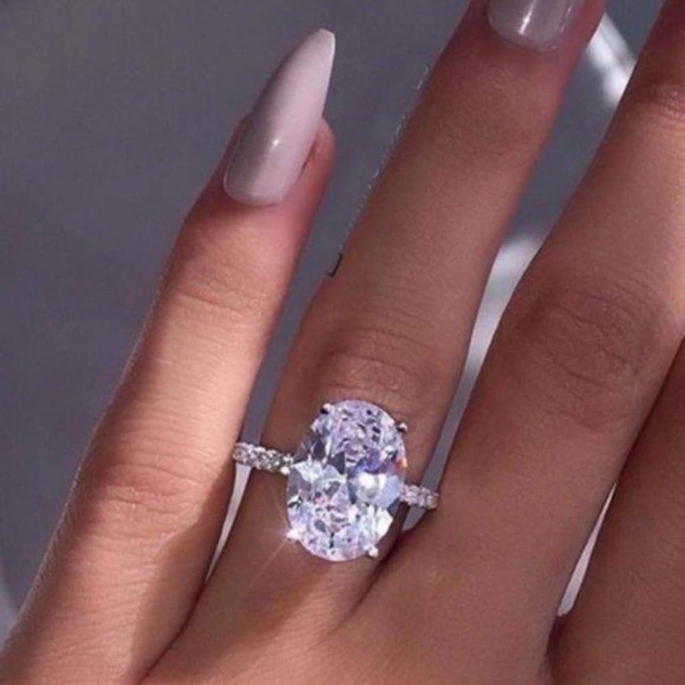 *NEW 5 CT Oval Cut Diamond Sterling Silver Ring - Thumbnail 5