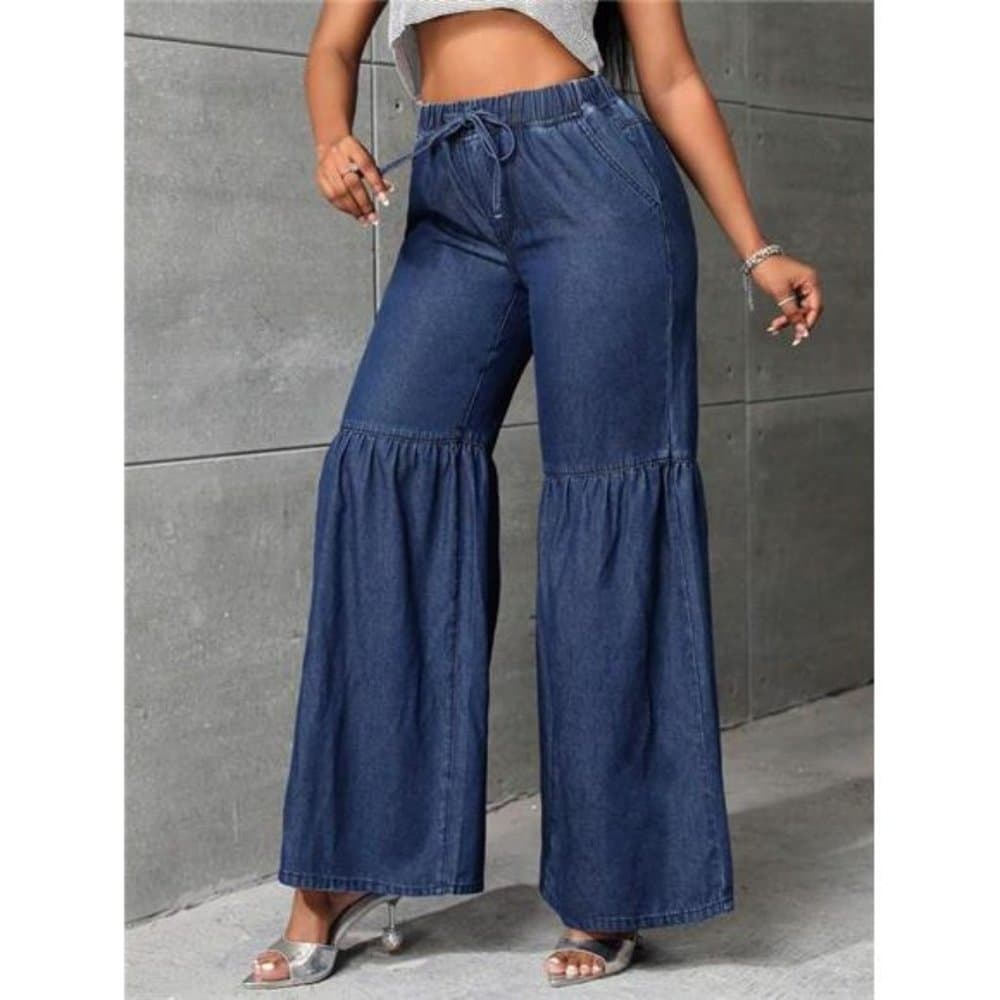 Drawstring Waist Wide Leg Jeans - Thumbnail 2