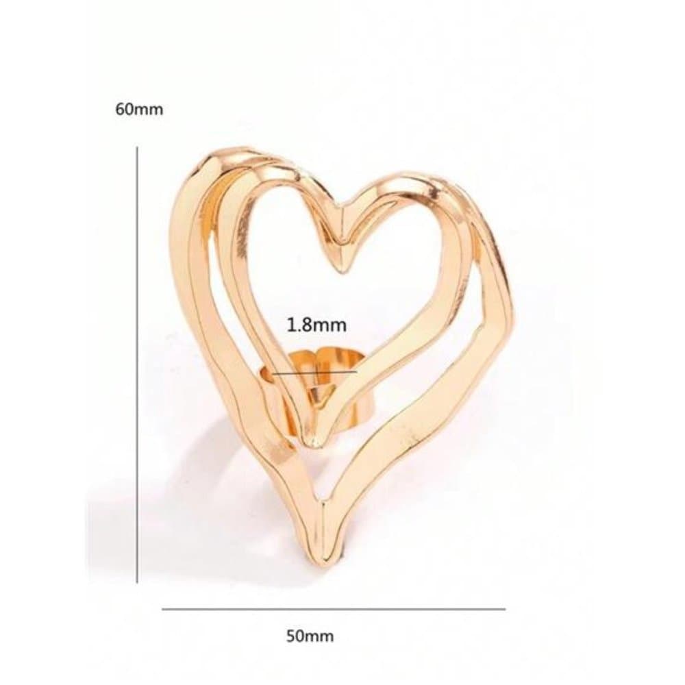 Exaggerated Large Hollow Double Hearts Adjustable Finger Ring - Thumbnail 4