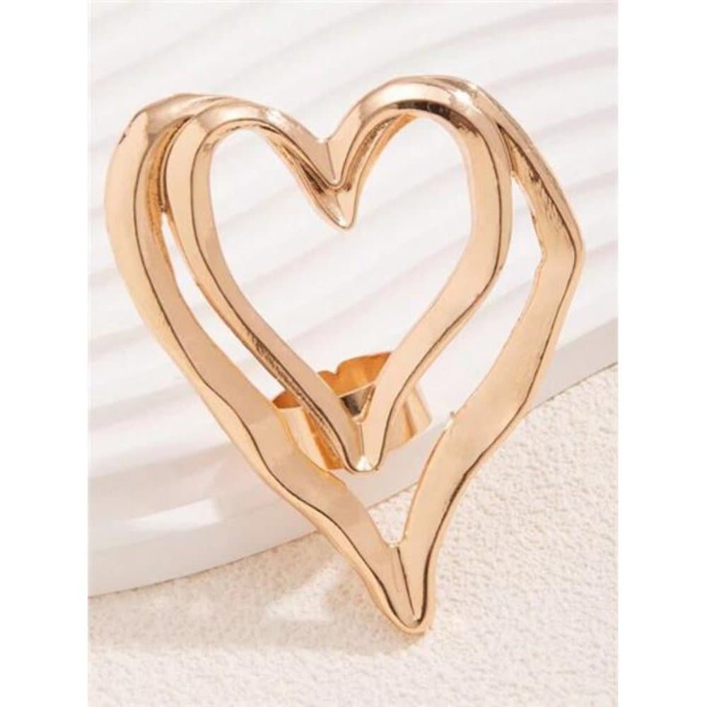 Exaggerated Large Hollow Double Hearts Adjustable Finger Ring - Thumbnail 2