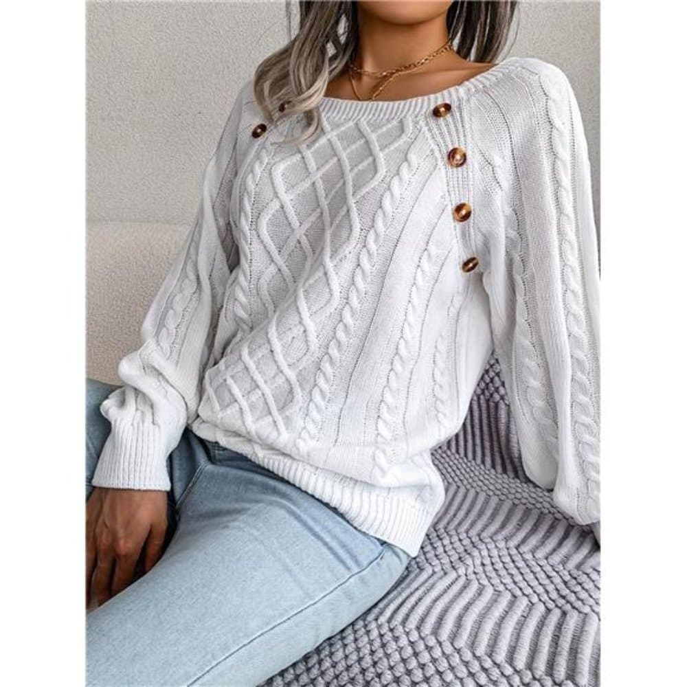 Versatile & Stylish Women's Square Neck Solid Color Cable Knit Sweater - Thumbnail 4