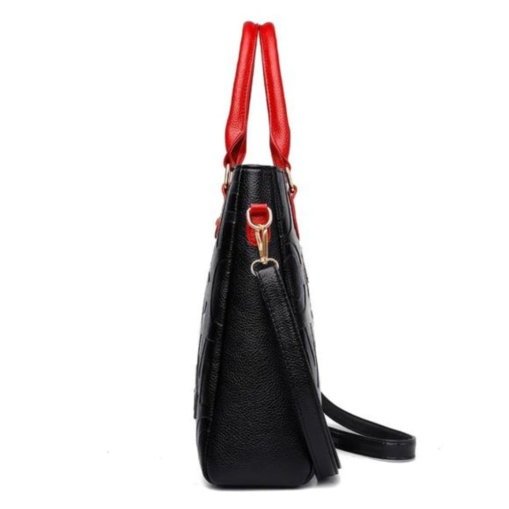 Stylish Faux-Leather Lettered Satchel: Secure Zipper Tote Bag - Thumbnail 5