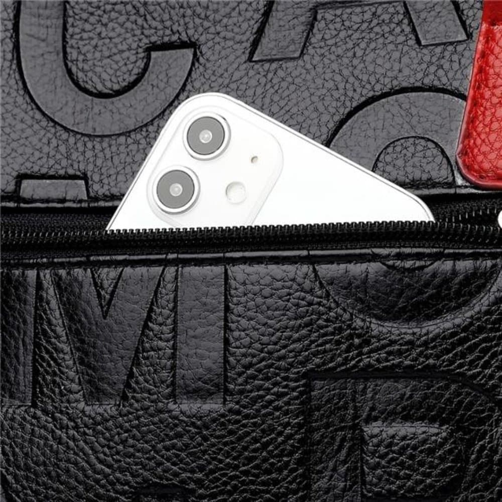 Stylish Faux-Leather Lettered Satchel: Secure Zipper Tote Bag - Thumbnail 7