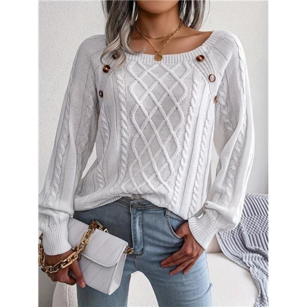 Versatile & Stylish Women's Square Neck Solid Color Cable Knit Sweater