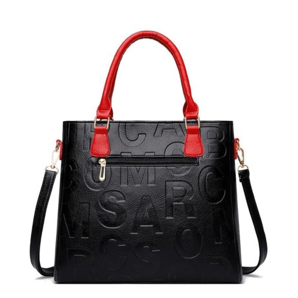 Stylish Faux-Leather Lettered Satchel: Secure Zipper Tote Bag - Thumbnail 6