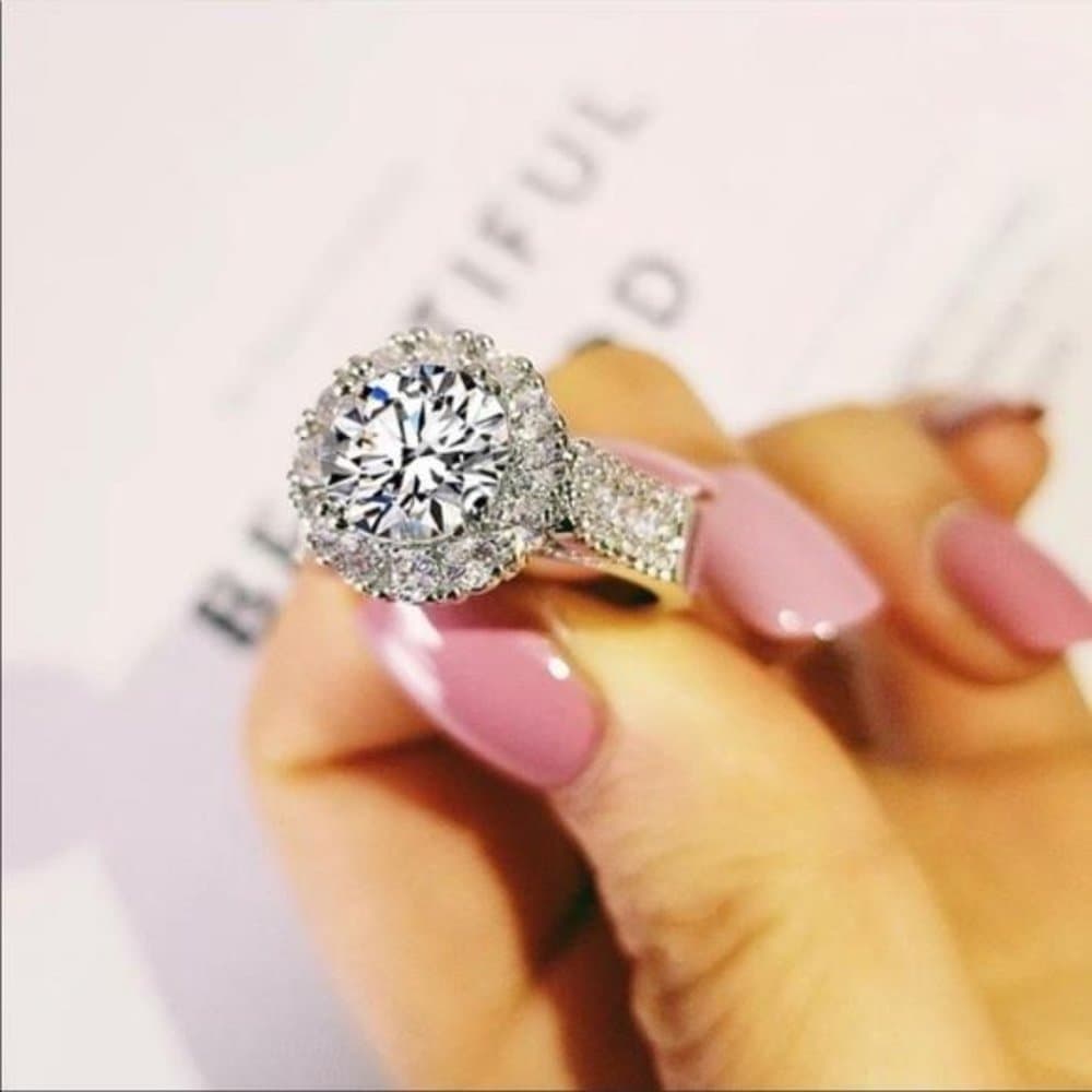 NEW 925 STERLING SILVER ROUND DIAMOND RING - Thumbnail 2