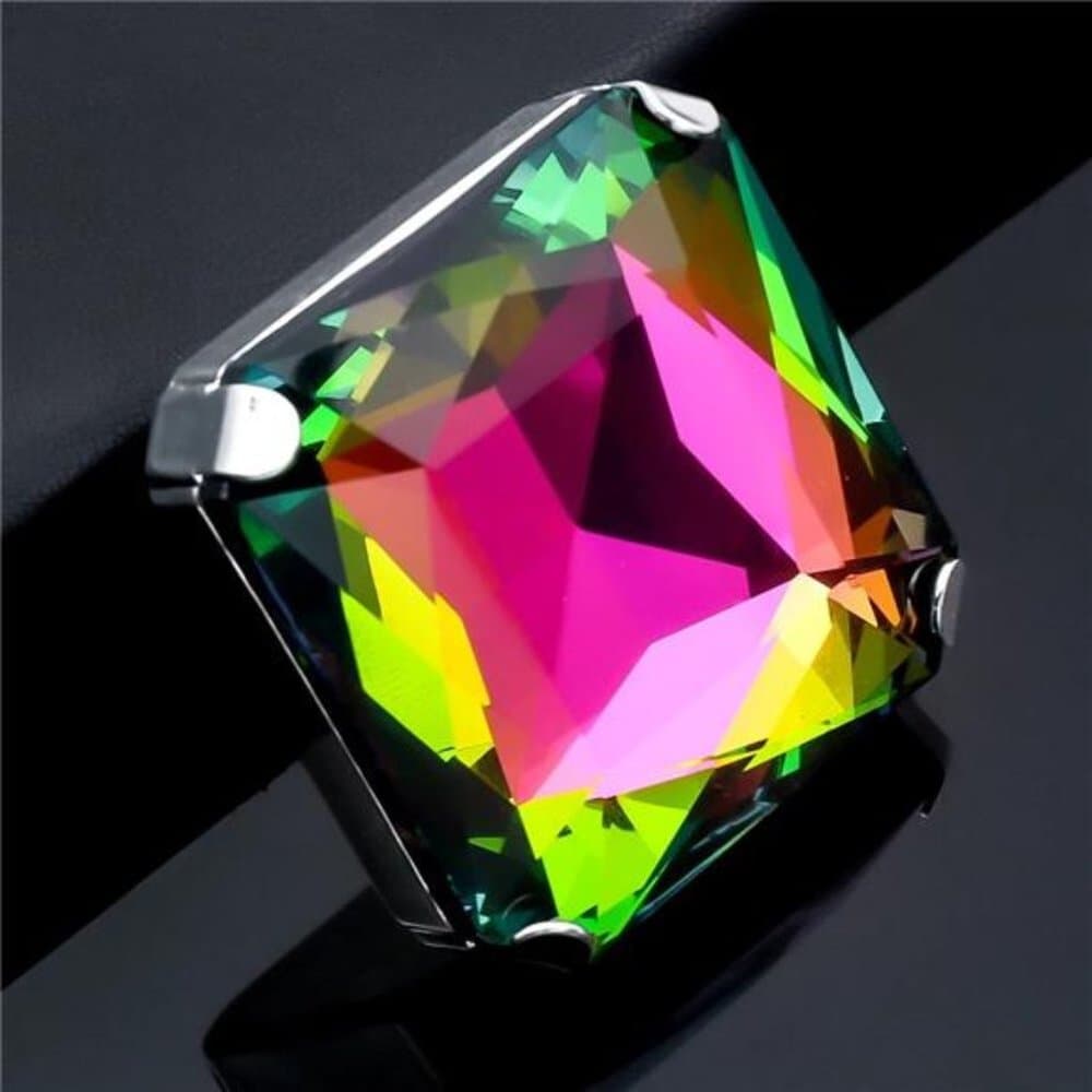 Vintage Square Rhinestone Large Ring Finger - Thumbnail 4