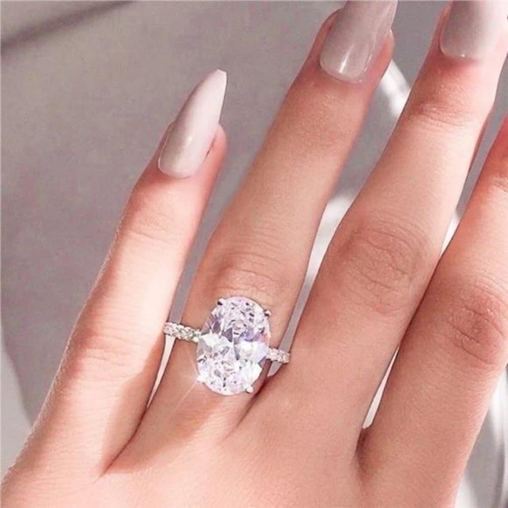 *NEW 5 CT Oval Cut Diamond Sterling Silver Ring - Thumbnail 4