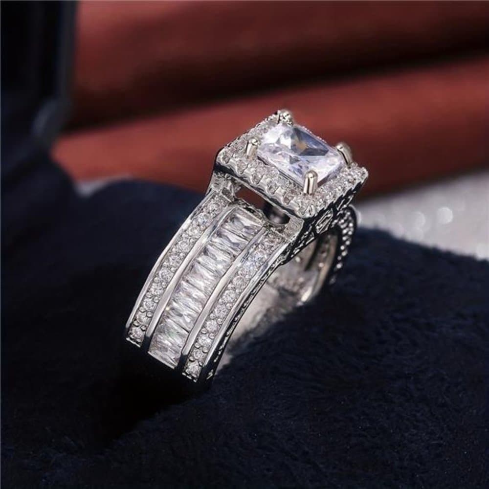 Elegant Silver-Plated Square Zirconia Ring, - Thumbnail 3