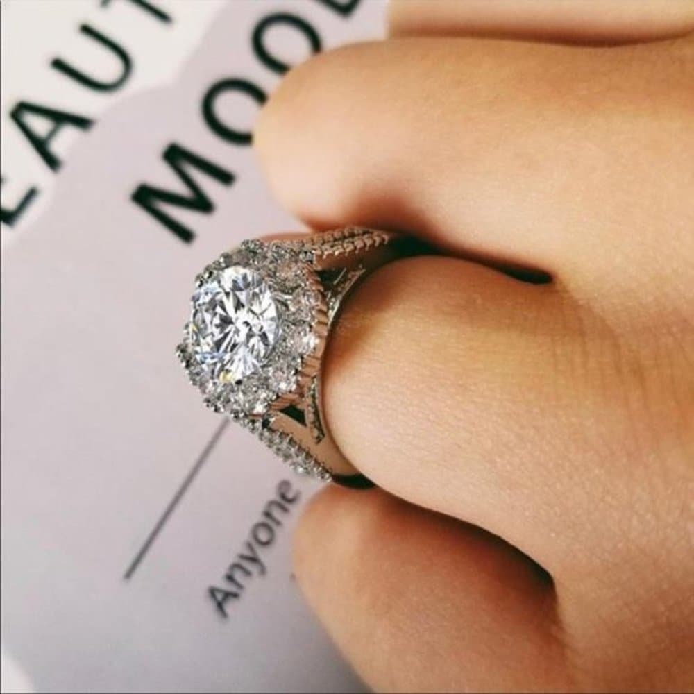 NEW 925 STERLING SILVER ROUND DIAMOND RING - Thumbnail 4