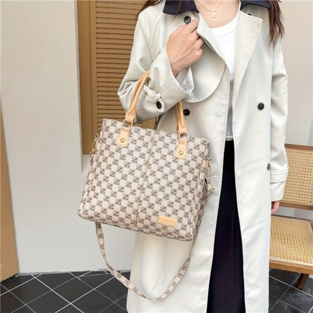 Stylish Faux-Leather Lettered Satchel: Secure Zipper Tote Bag - Thumbnail 4