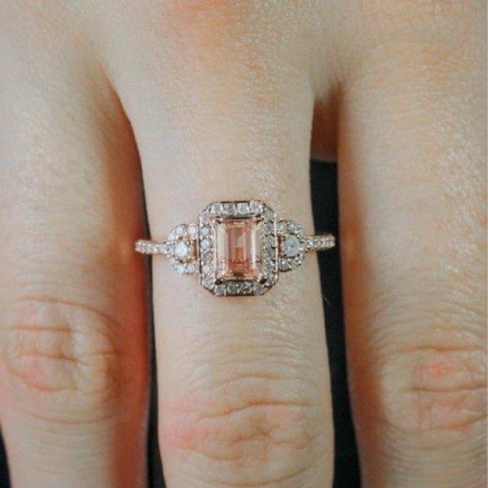 *NEW 18K Rose Gold Diamond Morganite 3PC Ring Set - Thumbnail 3