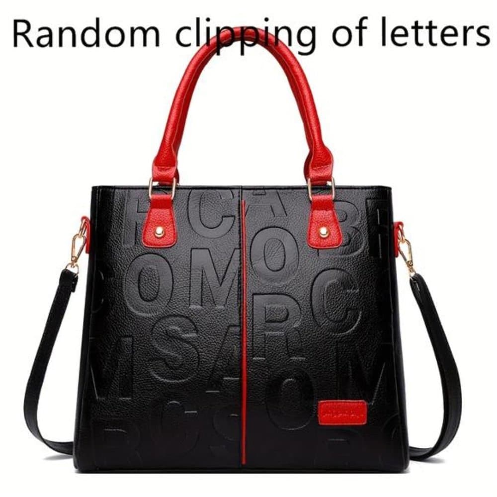Stylish Faux-Leather Lettered Satchel: Secure Zipper Tote Bag