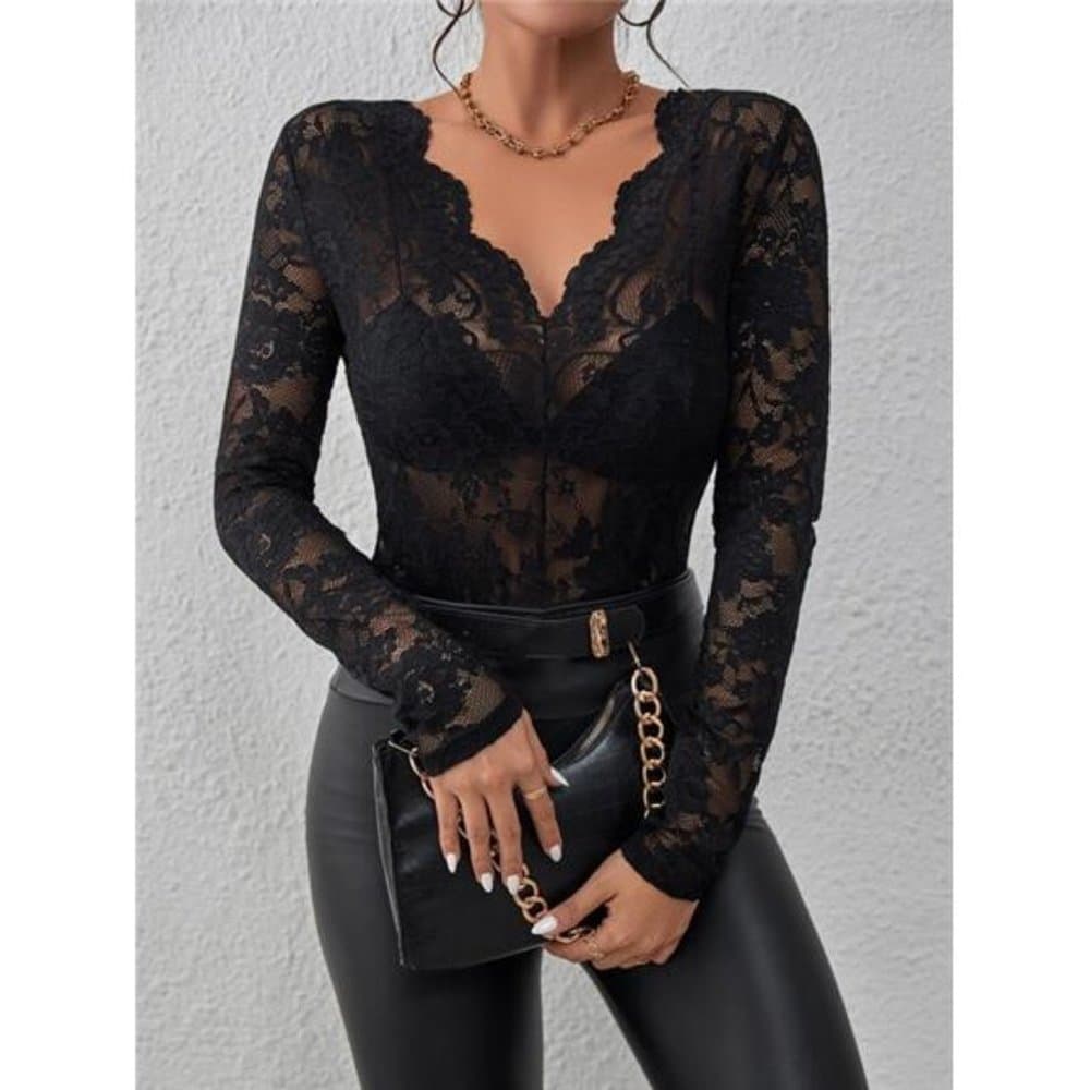 Privé Floral Lace Scallop Trim Top Without Bra - Thumbnail 2
