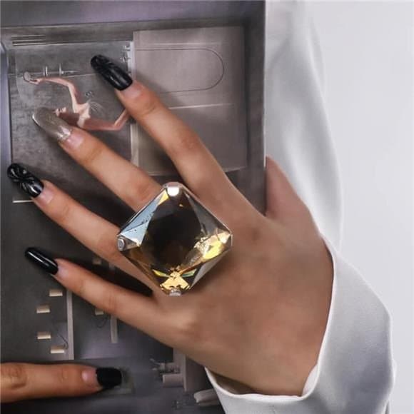 Vintage Square Rhinestone Large Ring Finger - Thumbnail 7