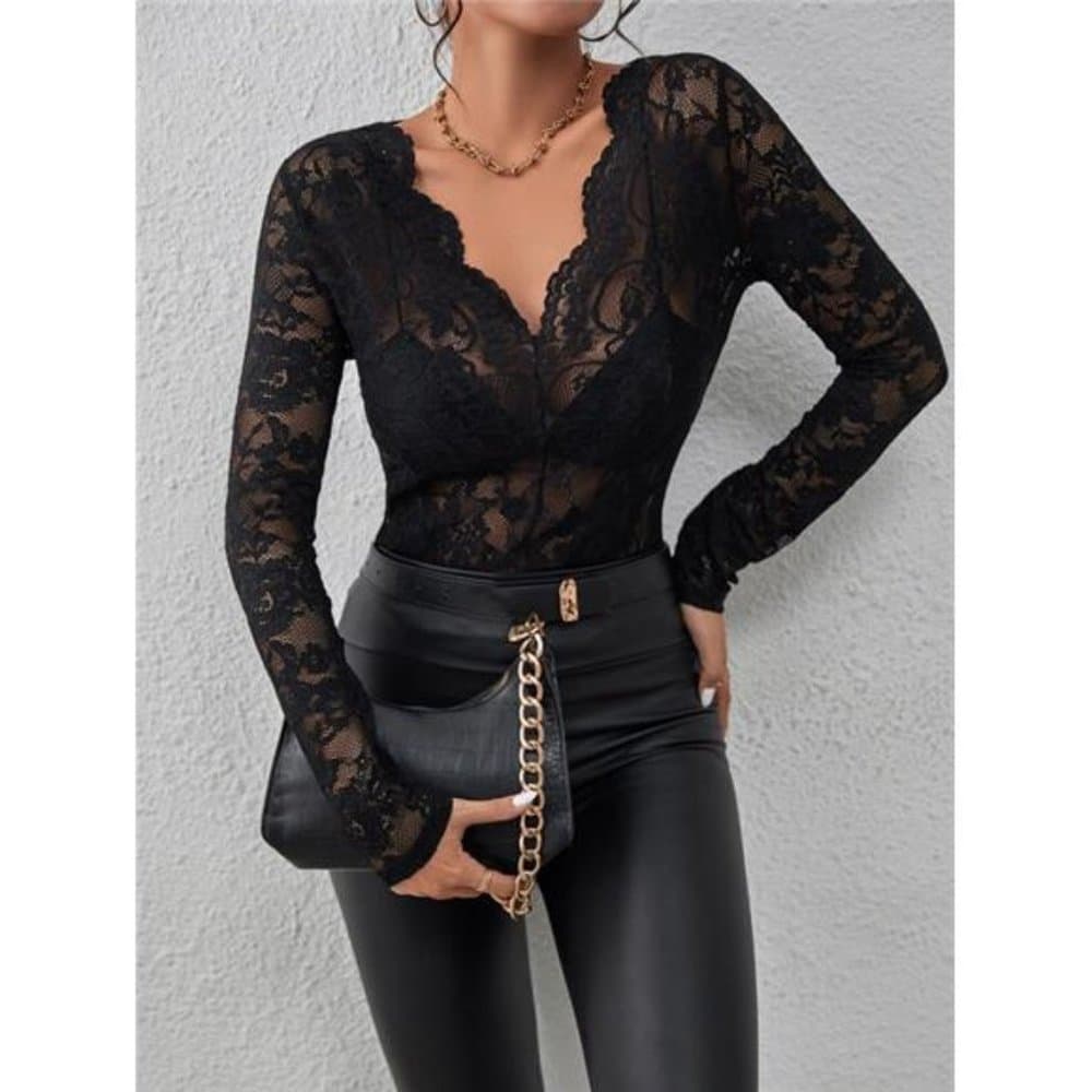Privé Floral Lace Scallop Trim Top Without Bra - Thumbnail 3