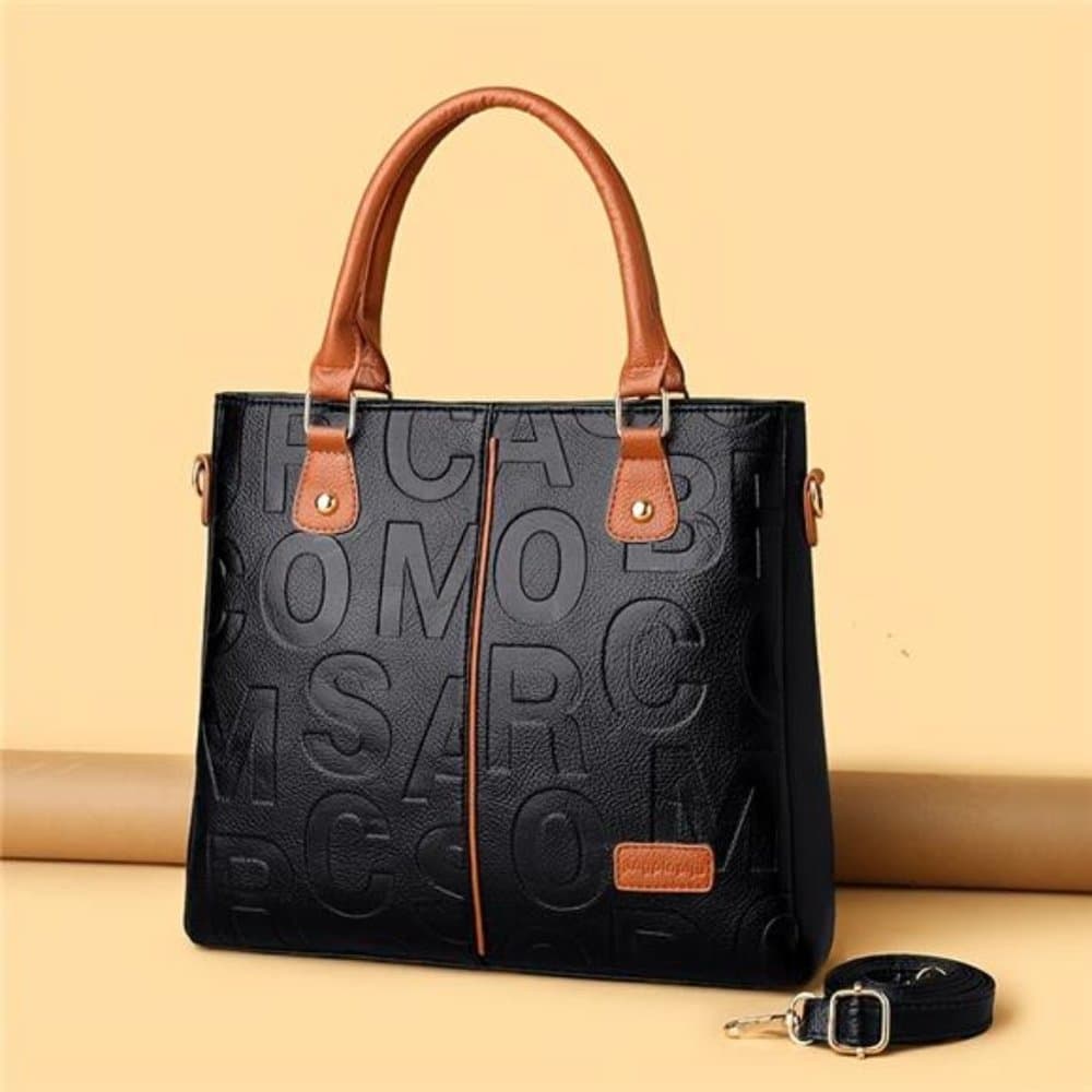 Stylish Faux-Leather Lettered Satchel: Secure Zipper Tote Bag - Thumbnail 2