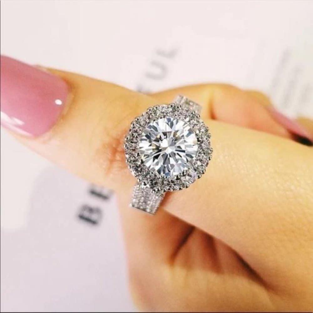 NEW 925 STERLING SILVER ROUND DIAMOND RING - Thumbnail 3