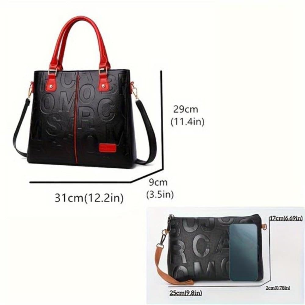 Stylish Faux-Leather Lettered Satchel: Secure Zipper Tote Bag - Thumbnail 9