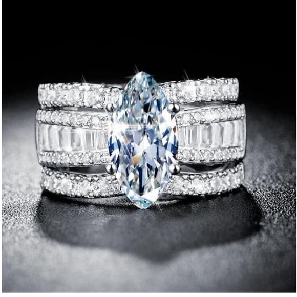 Marquise 3 Band Bridal Ring Set - Thumbnail 7